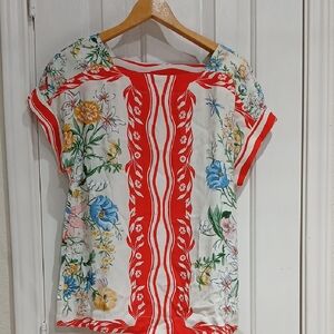 Maeve Boxy Red and White Short Sleeve Blouse